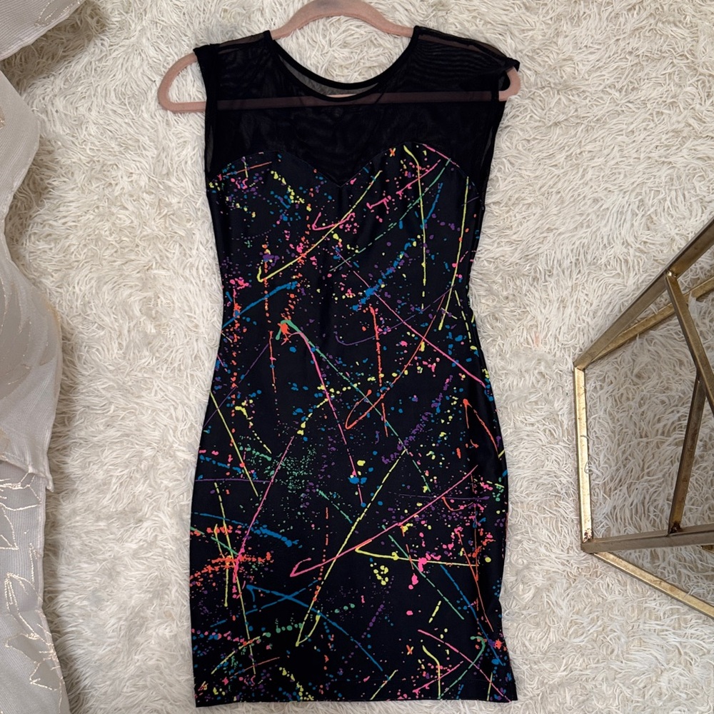 American Apparel Black Dress with Colorful Splatter Print